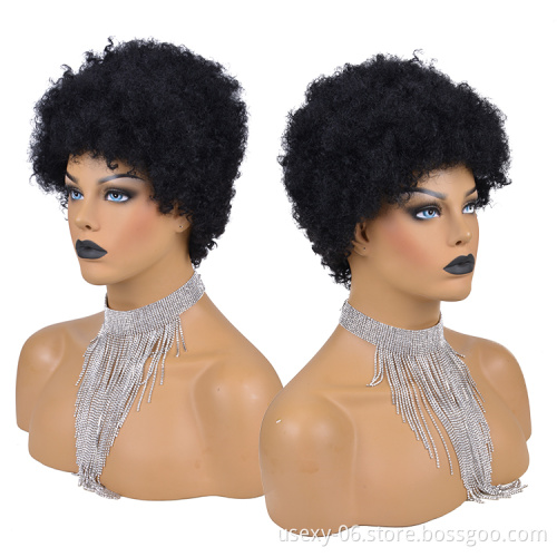 China wholesale vendors cheap short afro kinky curly pixie cut brazilian virgin human hair wigs for black women